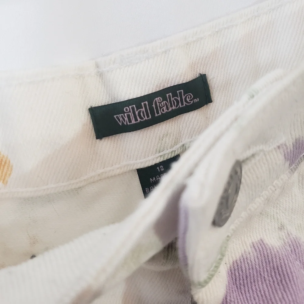 Wild Fable; High Rise; Jean Shorts; White with Flower Pattern; Tie Dye; - Picture 4 of 7